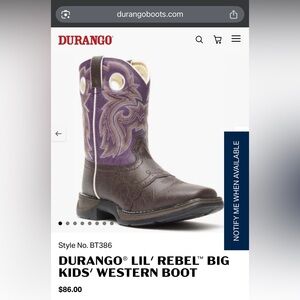 Little Girl 11M BT286 Lil’ Rebel Durango Purple and Brown Western Boots Cowboy